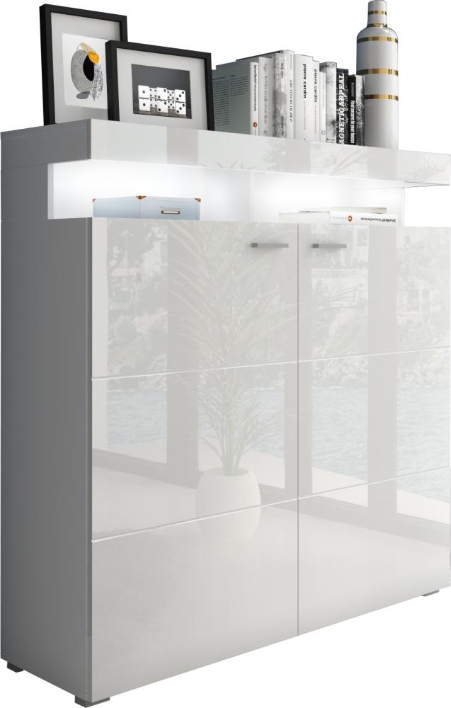 Domando Highboard Mondello Modern für Wohnzimmer Breite 120cm, Chromgriffe, Hochglanz, LED Beleuchtung in Weiß in Weiß Matt und Weiß Hochglanz Bild 1