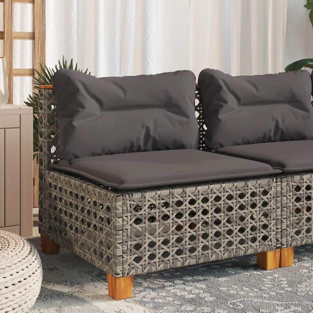 vidaXL Gartensofa ohne Armlehnen mit Kissen Grau Poly Rattan Bild 1