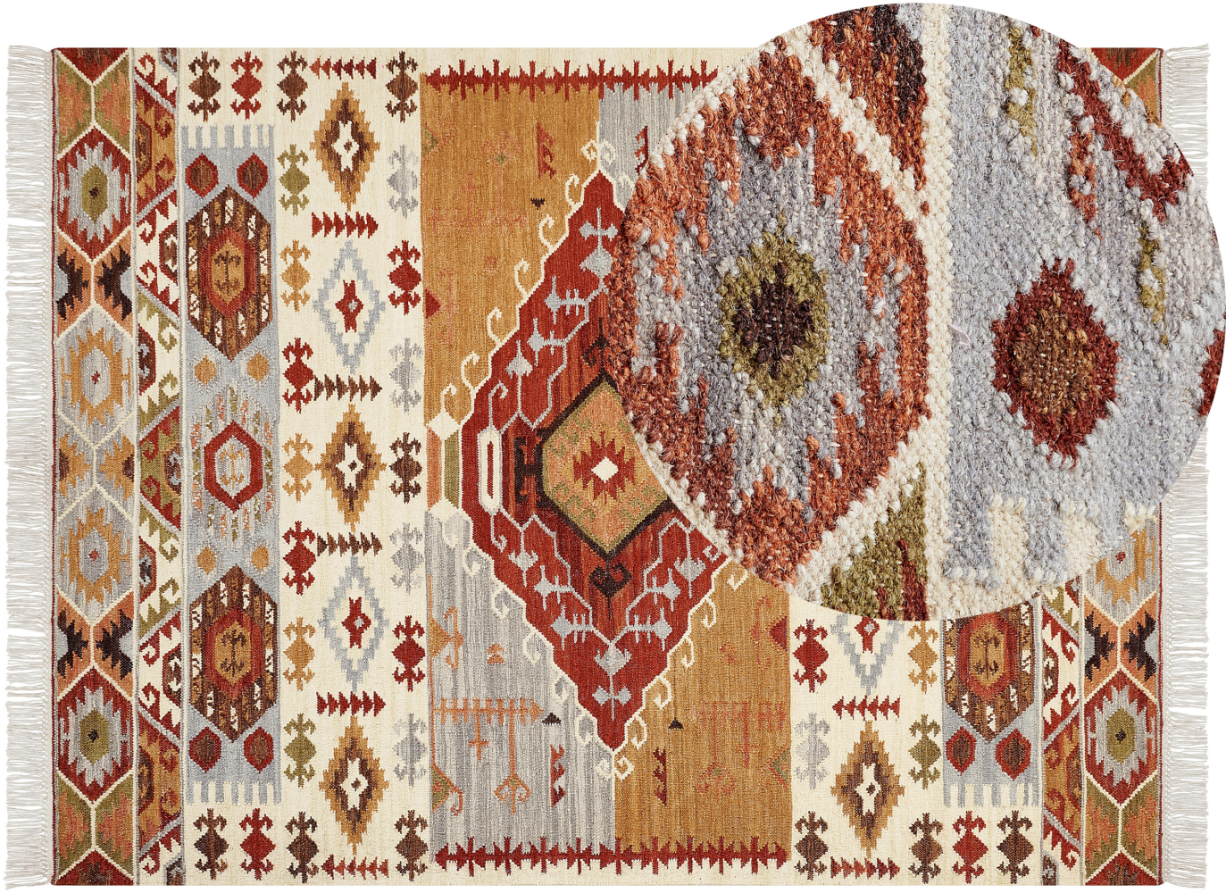 Kelim Teppich Wolle mehrfarbig 160 x 230 cm geometrisches Muster Kurzflor PROSHYAN Bild 1