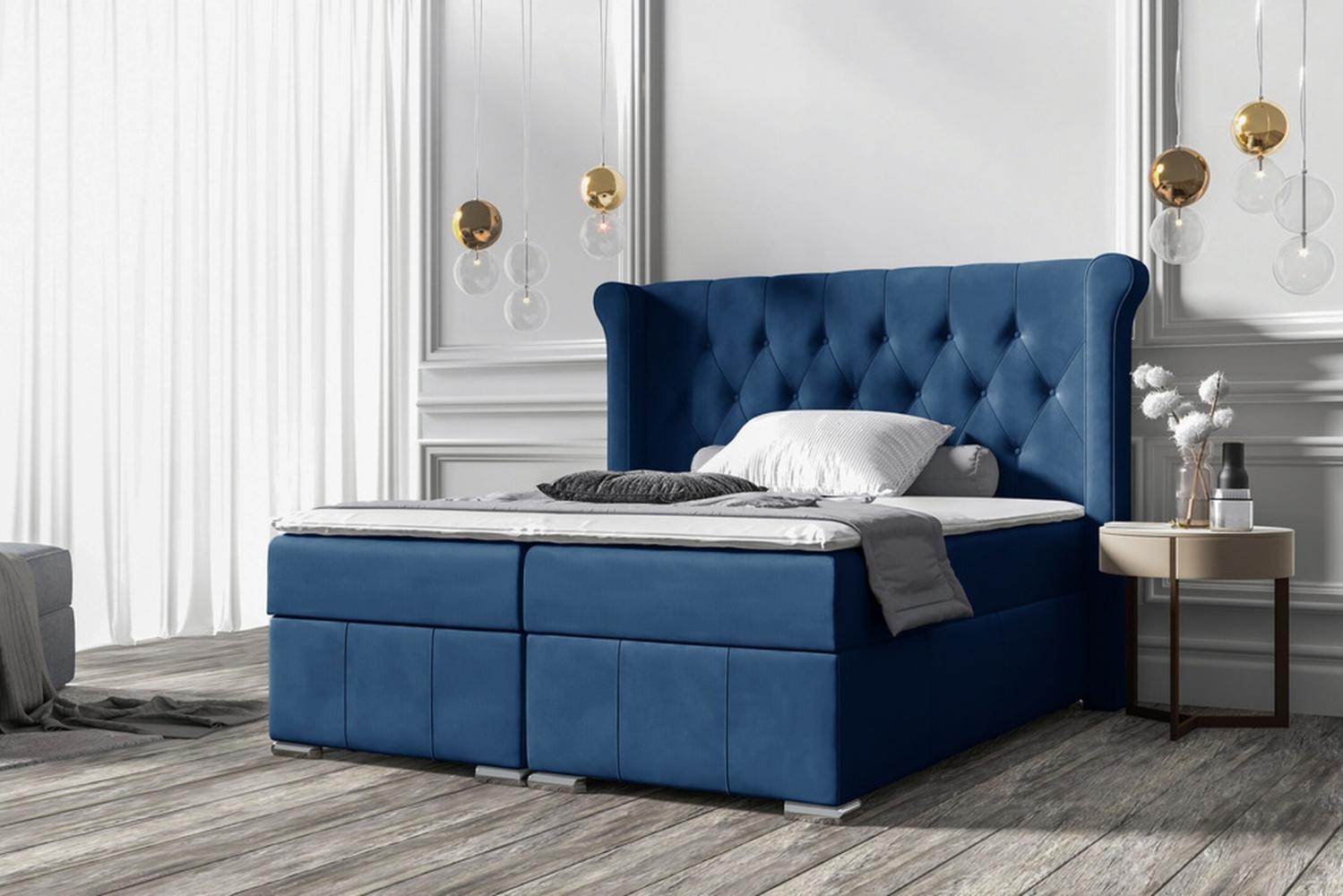 Stylefy 'Alonzo' Boxspringbett, Velours Monolith Blau 120 x 200 cm Bild 1