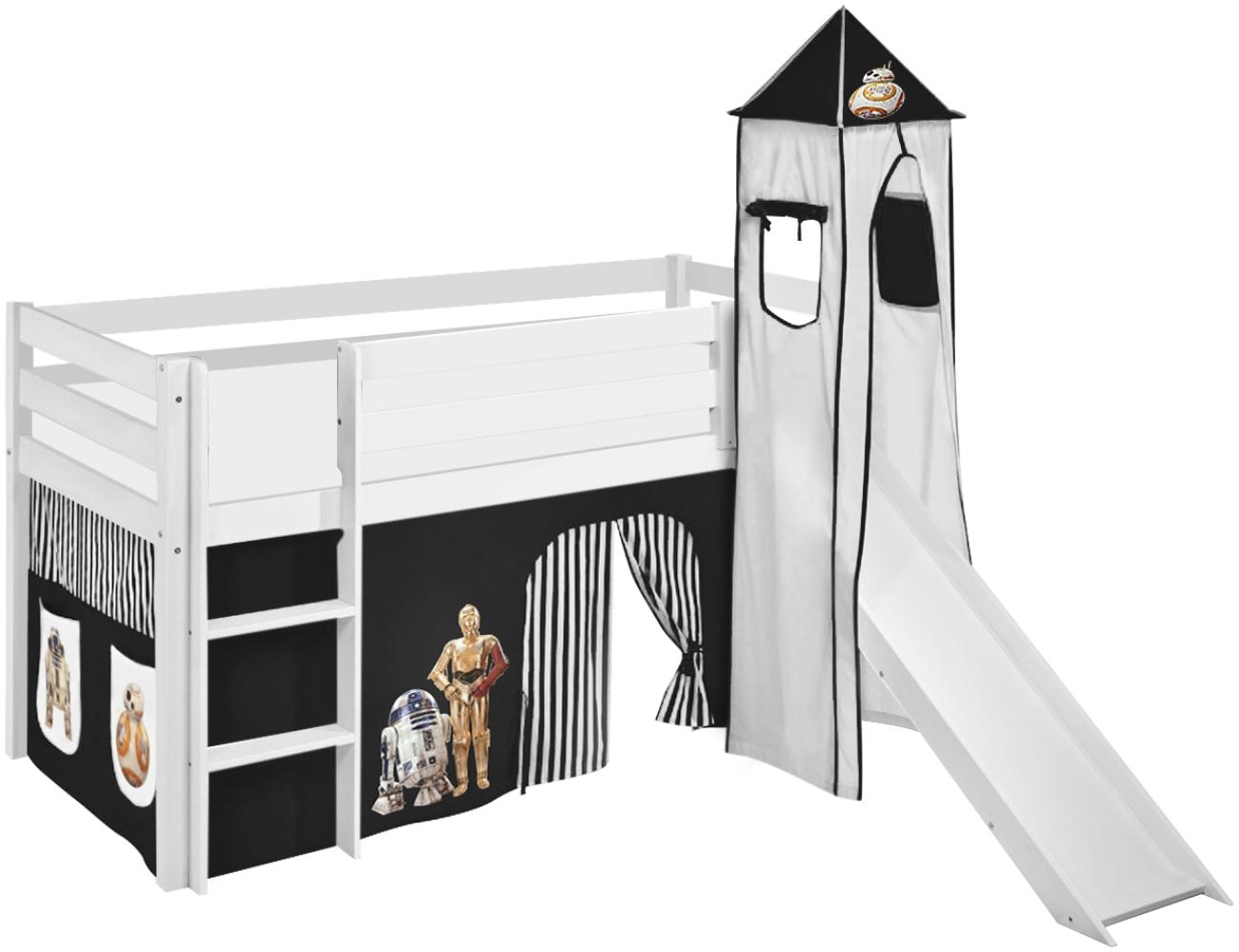 Lilokids 'Jelle' Spielbett 90 x 190 cm, Star Wars Schwarz, Kiefer massiv, mit Turm, Rutsche und Vorhang Bild 1
