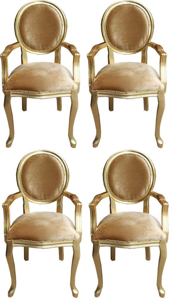 Casa Padrino Luxus Barock Esszimmer Set Medaillon Gold / Gold 58 x 54 x H. 103 cm - 4 handgefertigte Esszimmerstühle mit Armlehnen - Barockmöbel Bild 1