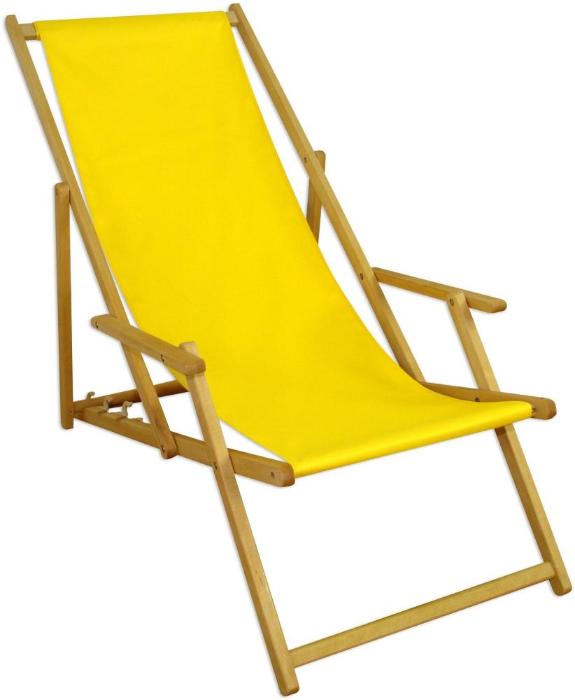 Liegestuhl Gartenliege gelb Sonnenliege Strandliege Holz Deckchair Gartenmöbel Buche 10-302 N Bild 1
