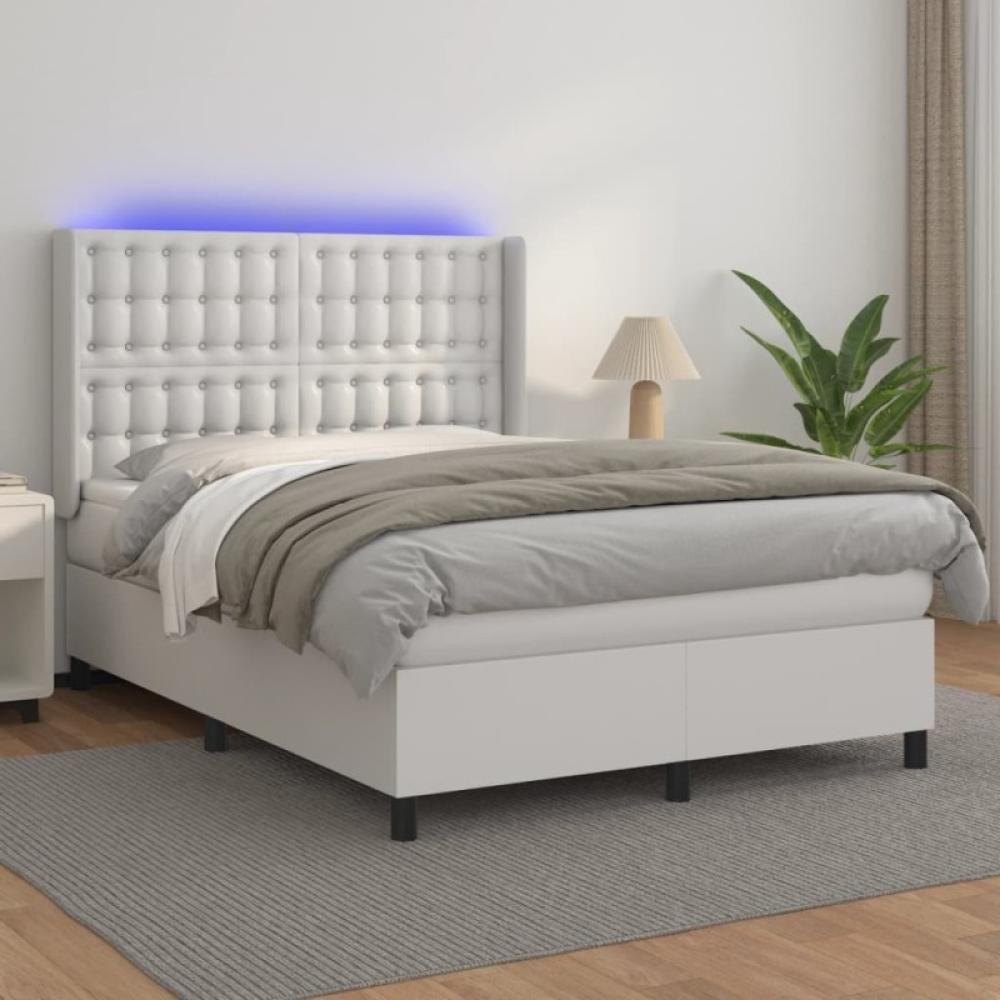 Boxspringbett mit Matratze & LED Weiß 140x190 cm Kunstleder (Farbe: Weiß) Bild 1