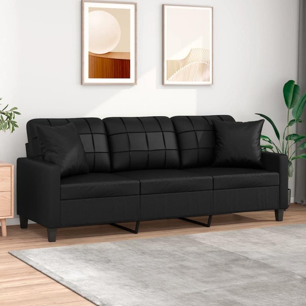vidaXL 3-Sitzer-Sofa mit Zierkissen Schwarz 180 cm Kunstleder Bild 1