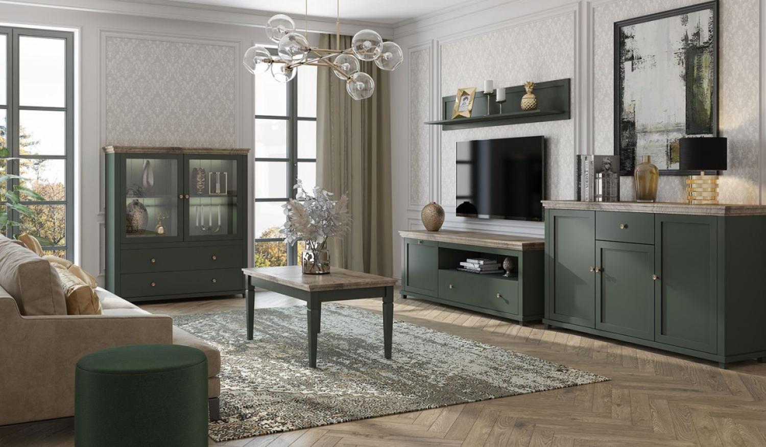 Wohnzimmer-Set "Evora" Schrankwand mit Couchtisch 5-teilig grün eiche lefkas Landhaus-Stil Bild 1