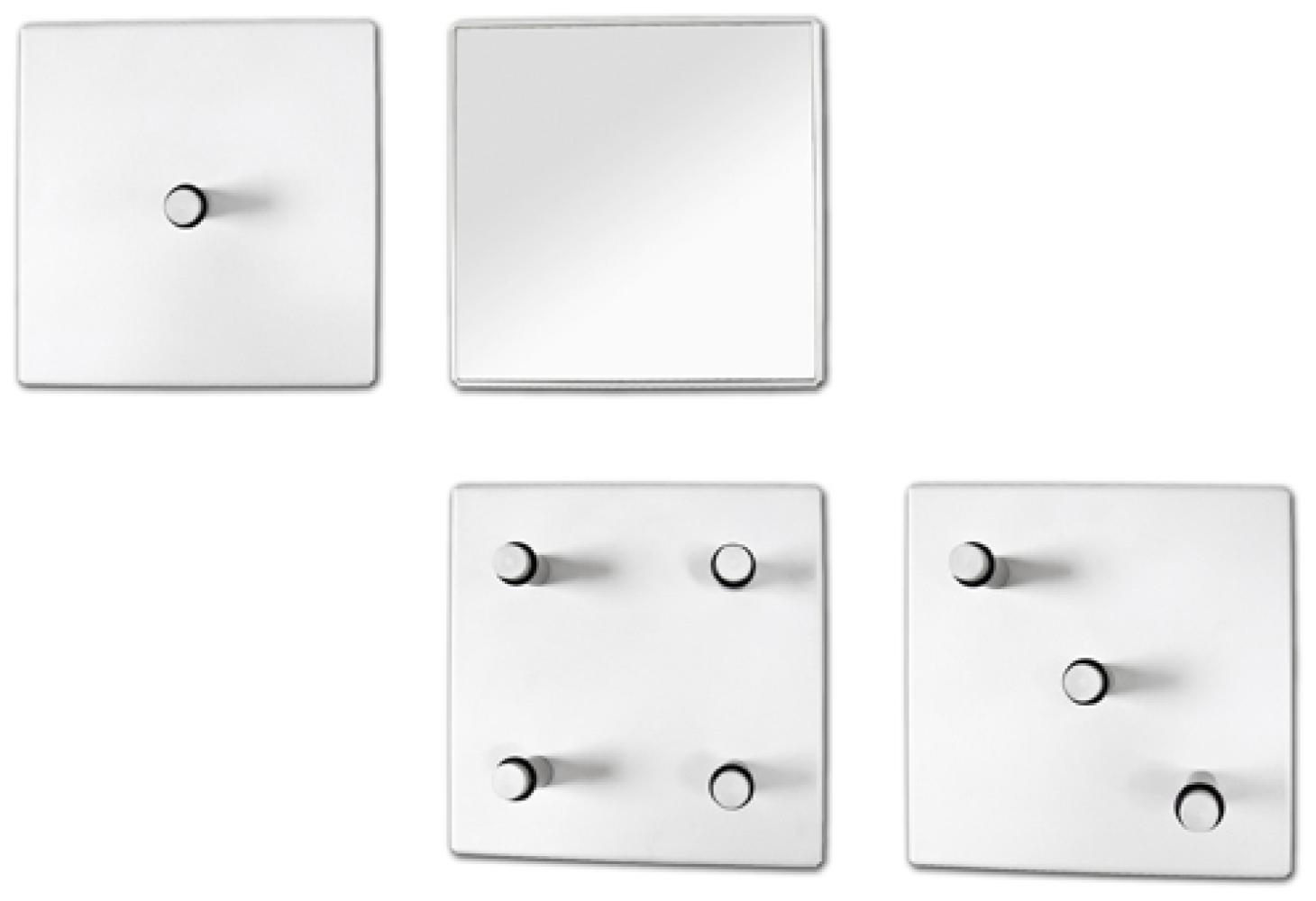 Garderobenhaken >Domino< in Weiß aus Metall, Spiegelglas - 15x15x6cm (BxHxT) Bild 1