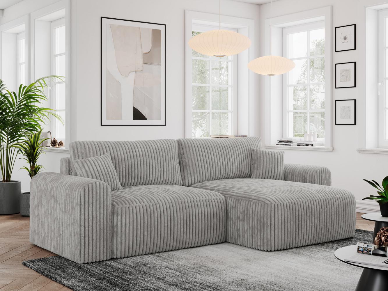 Ecksofa L-form, Couch mit Schlaffunktion und Bettkaste - NELSON - Hellgrau Cord Bild 1