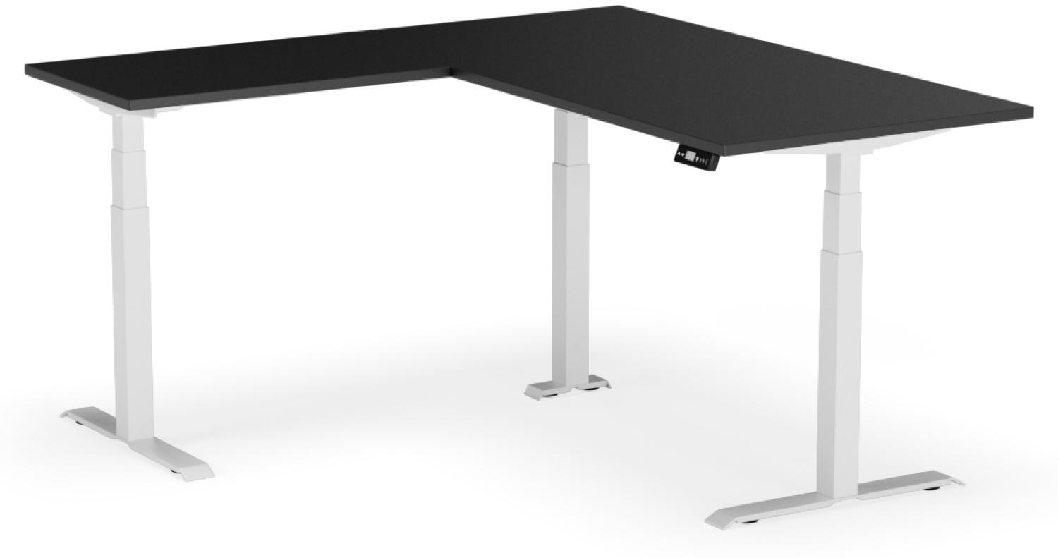 elektrisch höhenverstellbarer Schreibtisch L-SHAPE 180 x 170 x 60 - 90 cm - Gestell Weiss, Platte Anthrazit Bild 1