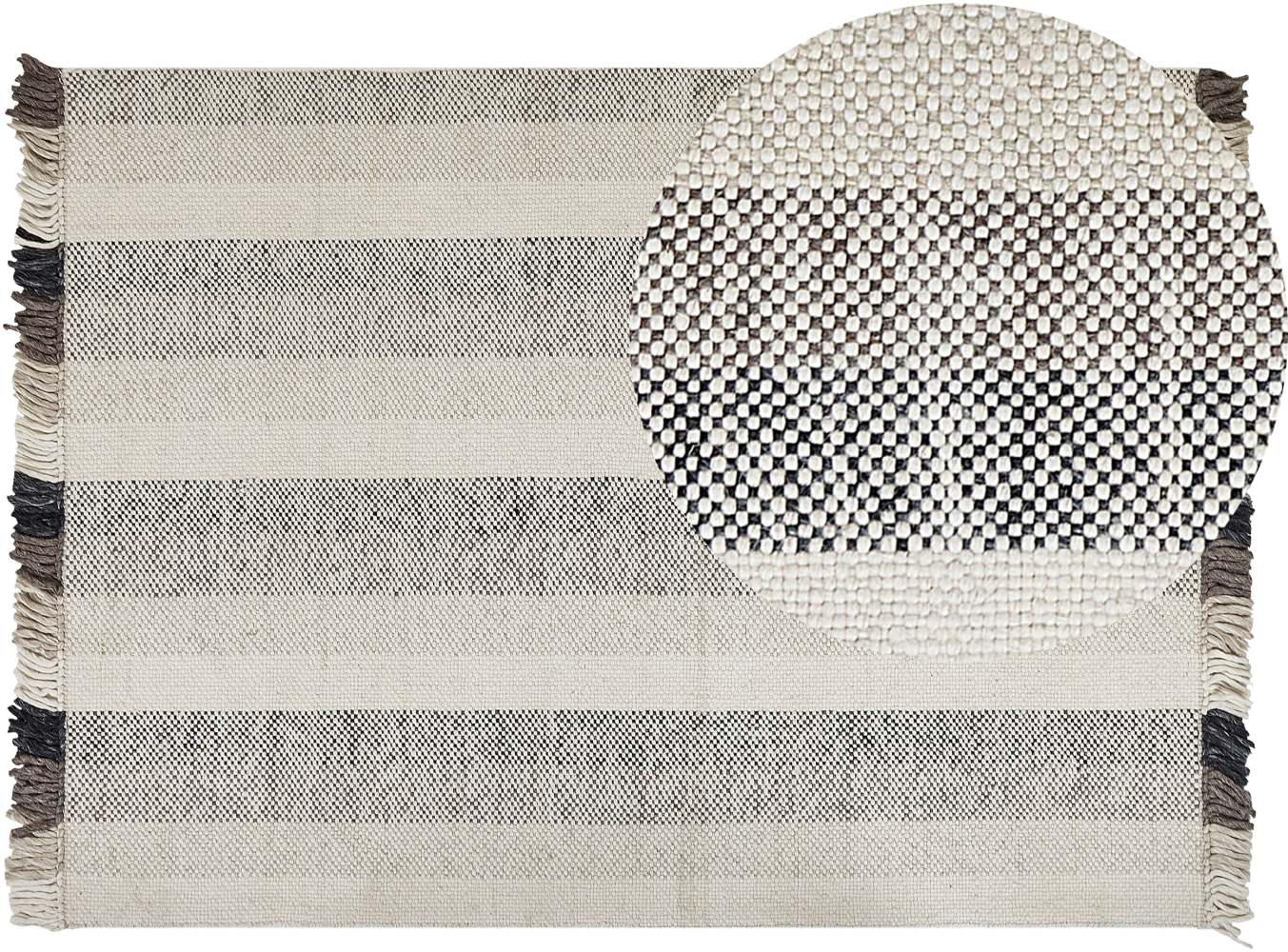 Teppich Wolle cremeweiß 140 x 200 cm Streifenmuster Kurzflor EMIRLER Bild 1