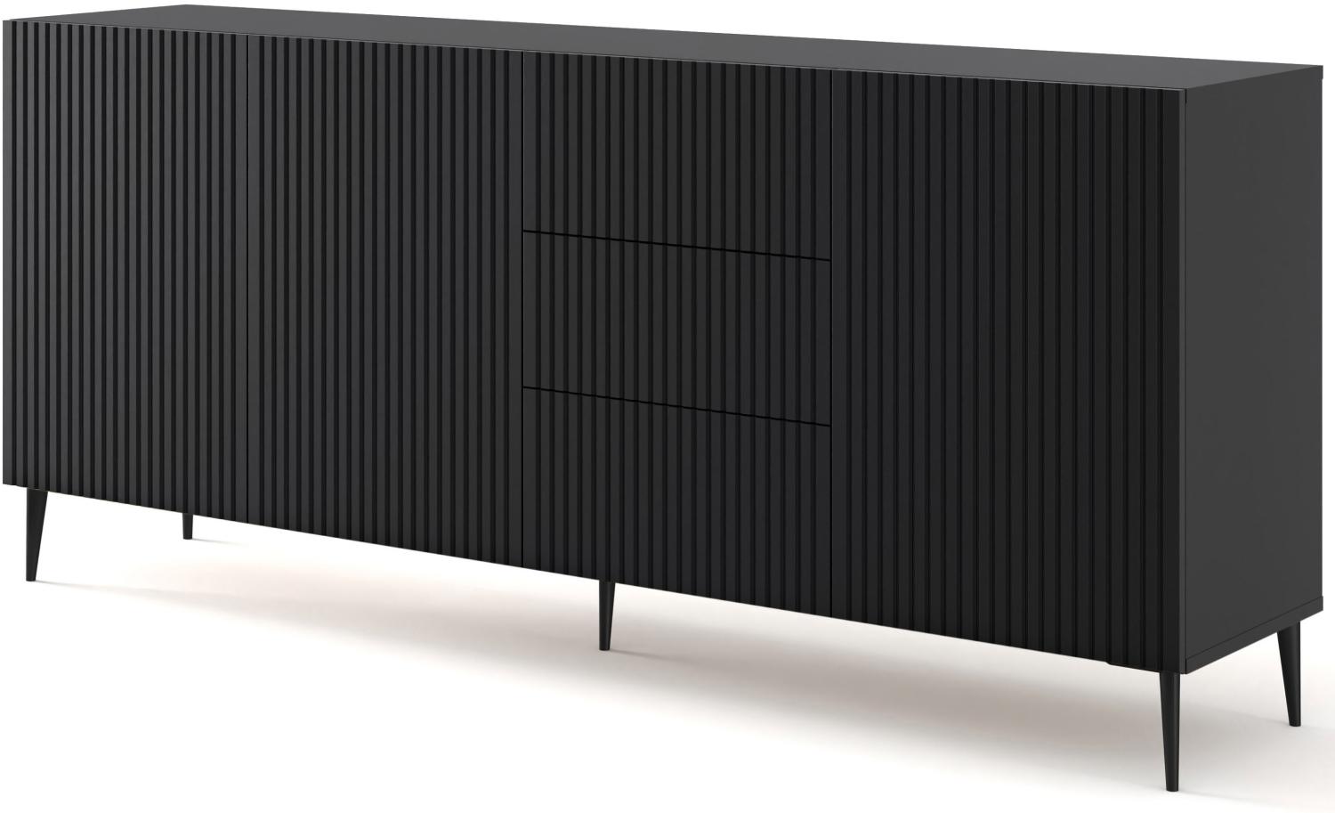 Domando Sideboard Moneglia M2 Klassisch Breite 200cm, Push-to-open-Funktion, besondere Fräsoptik, schwarze Füße in Schwarz Matt Bild 1