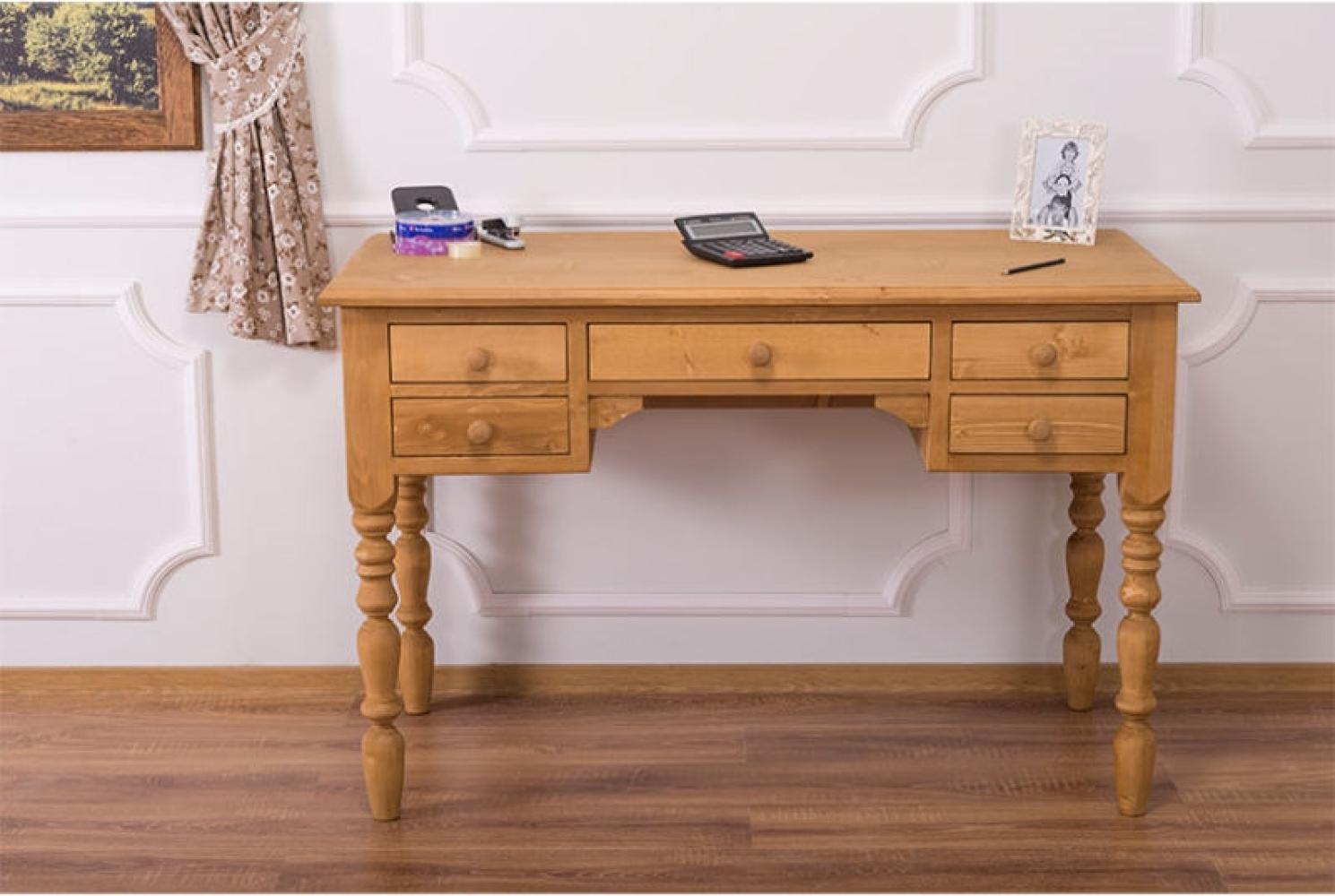 Massivholz Schreibtisch mit Schubladen braun gewachst Bild 1
