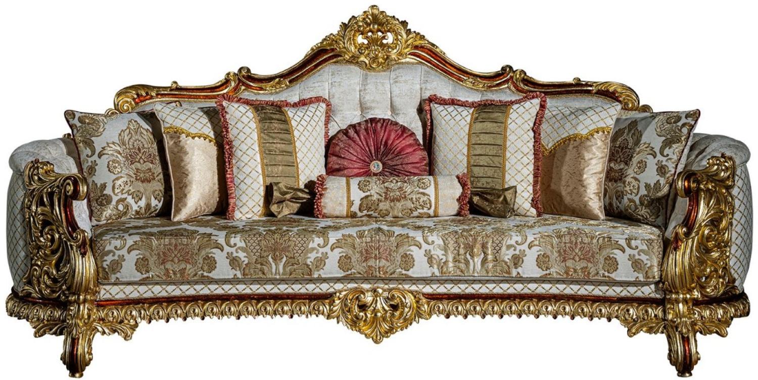 Casa Padrino Luxus Barock Sofa Grau / Rot / Gold 270 x 105 x H. 128 cm - Wohnzimmer Sofa mit dekorativen Kissen Bild 1