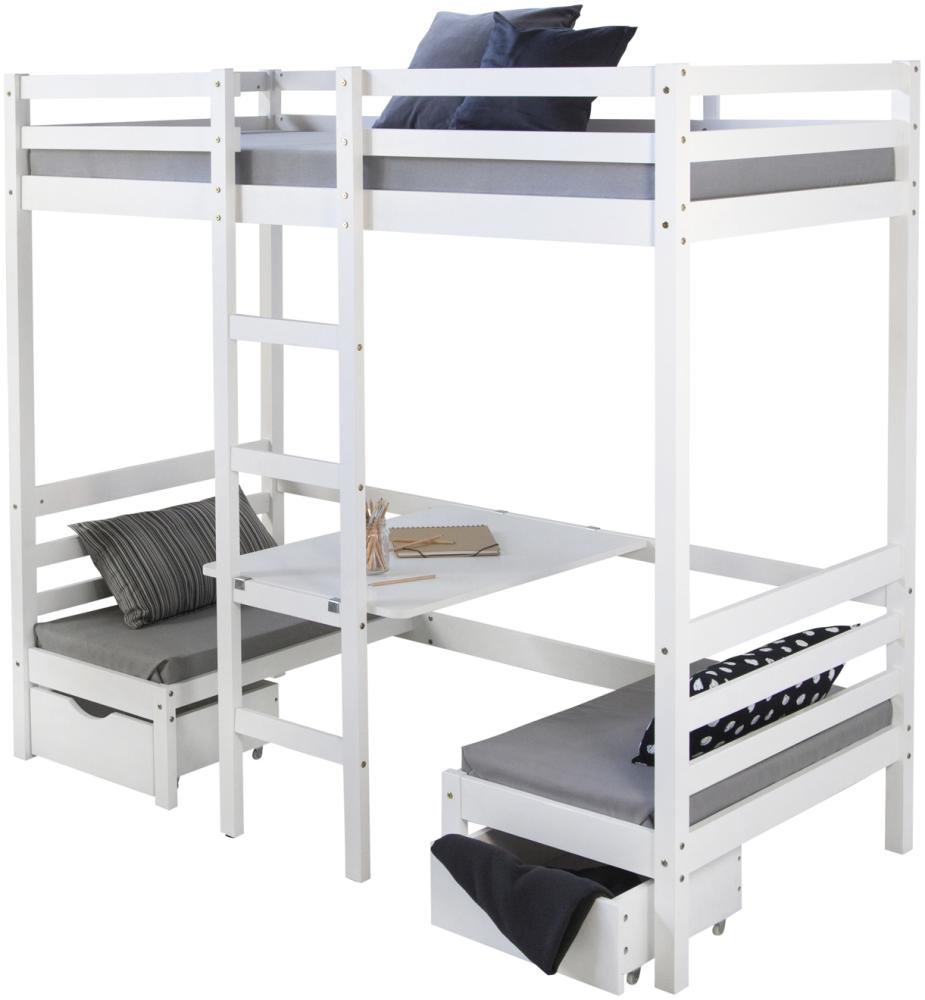Homestyle4u Funktionsbett mit Schreibtisch, Kiefernholz weiß, 90 x 200 cm (ohne Sitzkissen) Bild 1