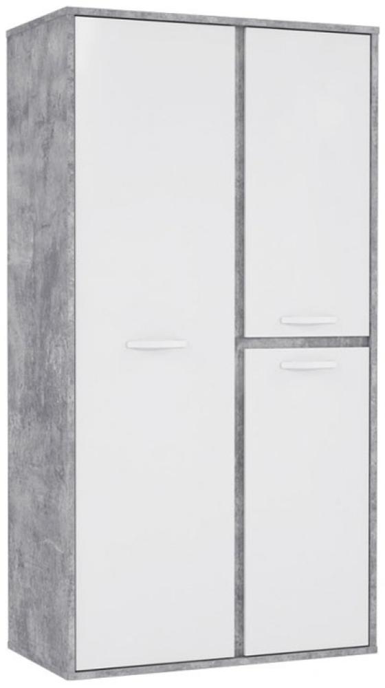 Kleiderschrank Schrank 99,5cm beton lichtgrau weiß hochglanz, 99,5 x 52 x 201,5 cm Bild 1
