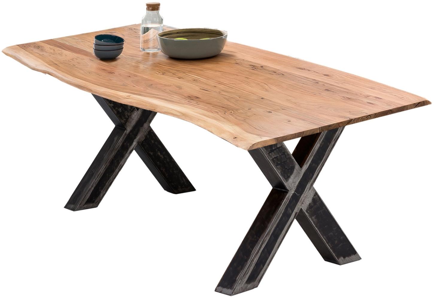 Sit Möbel Tische & Bänke Tisch 220x100 cm, Platte natur, X-Gestell Metall used look, klar lackiert Bild 1