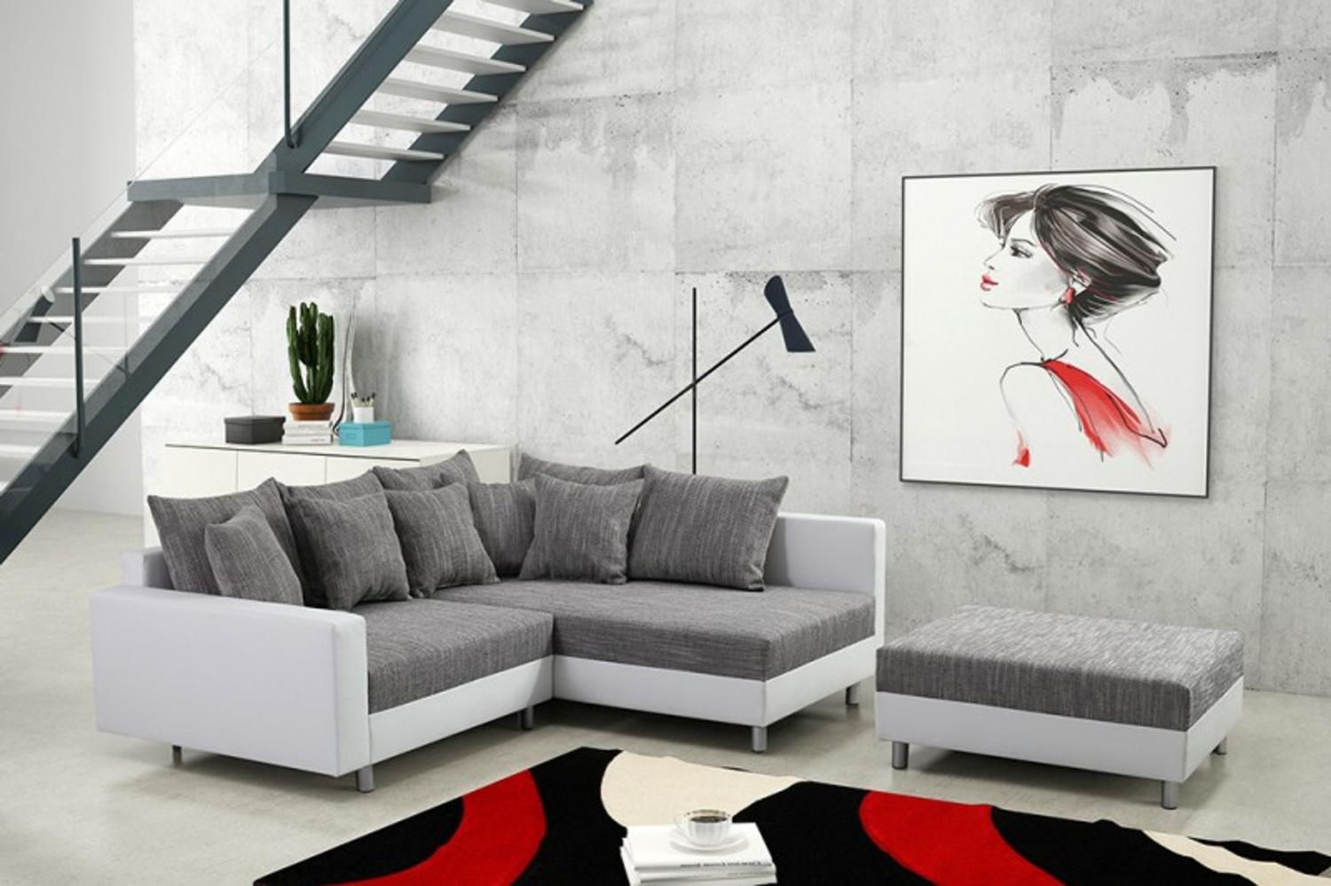 Modernes Sofa Couch Ecksofa Eckcouch in weiss Eckcouch mit Hocker - Minsk R Bild 1
