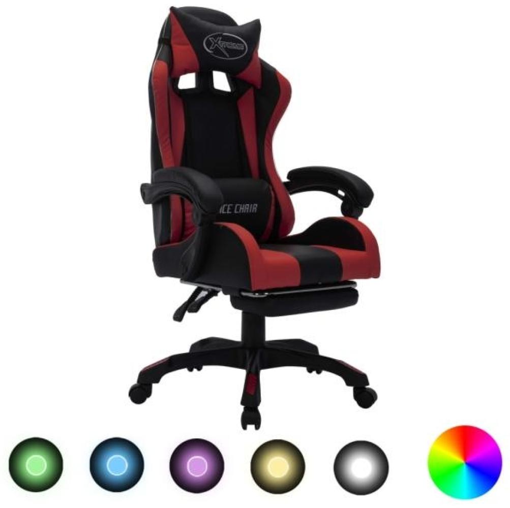 Gaming-Stuhl mit RGB LED-Leuchten Weinrot Schwarz Kunstleder Bild 1