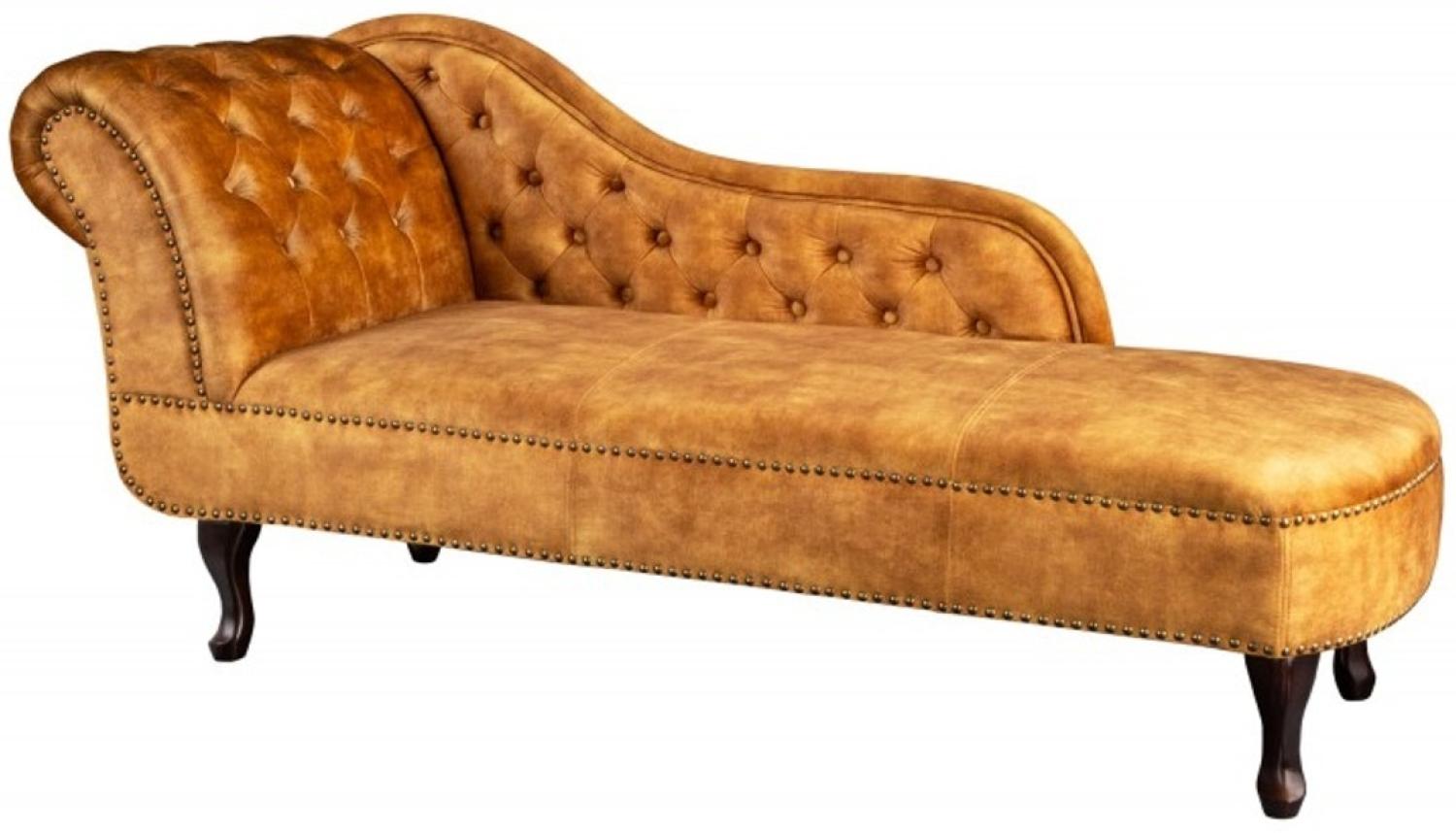 Chesterfield Chaiselongue Samt senfgelb / Dunkelbraun aus dem Hause Casa Padrino Bild 1