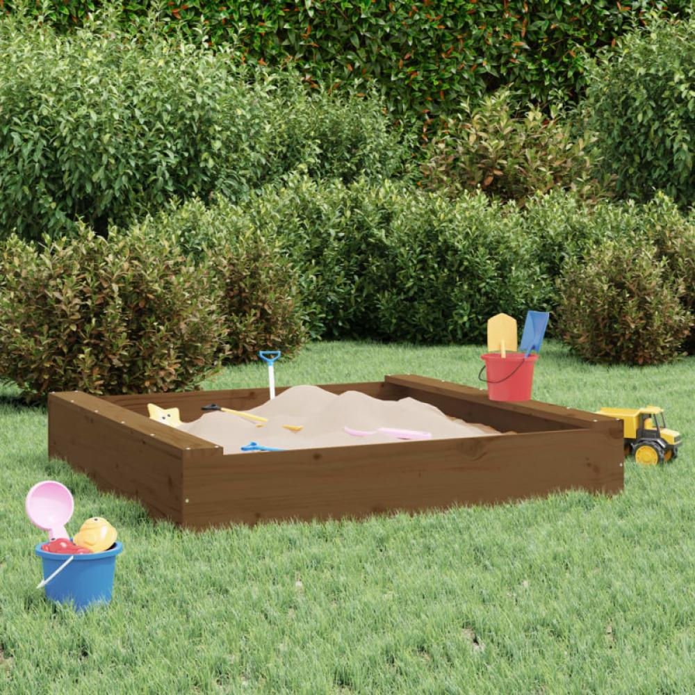 Sandkasten mit Sitzen Honigbraun Quadratisch Massivholz Kiefer Bild 1