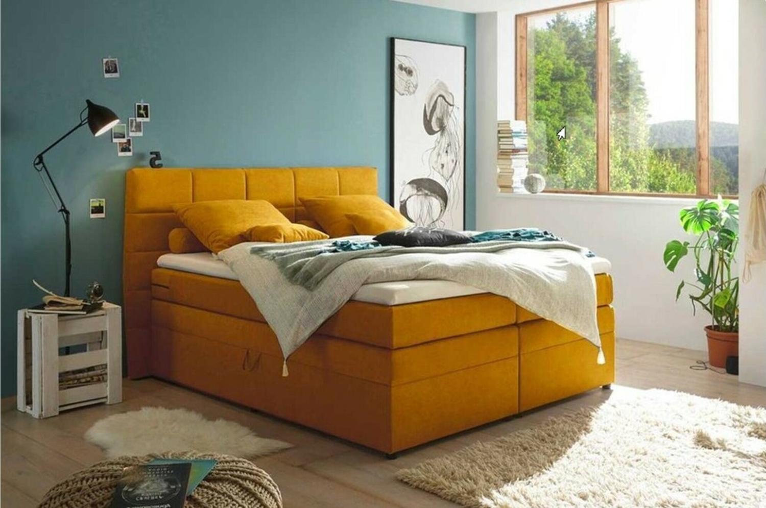Stylefy Taccoli 180x200 cm Boxspringbett Strukturstoff Orange Bild 1