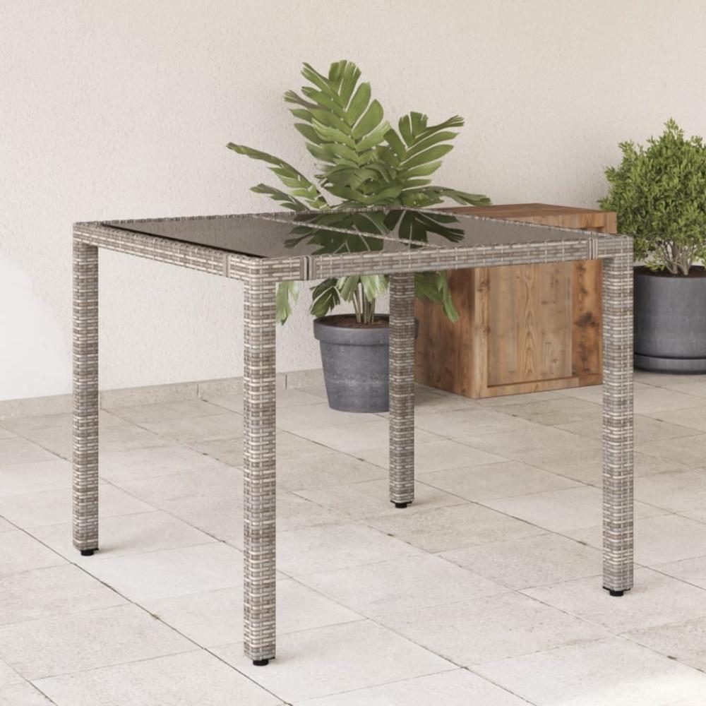 vidaXL Gartentisch mit Glasplatte Grau 90x90x75 cm Poly Rattan Bild 1