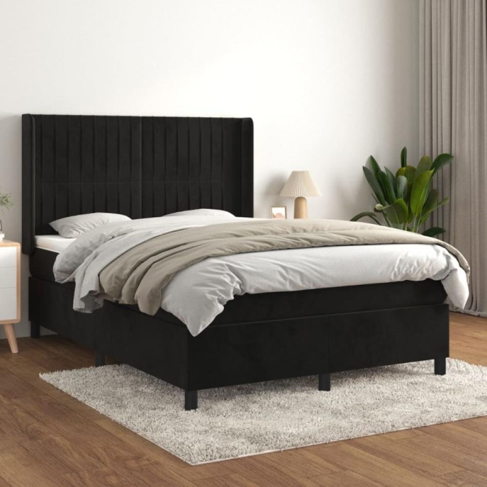 Boxspringbett mit Matratze Schwarz 140x200 cm Samt (Farbe: Schwarz) Bild 1