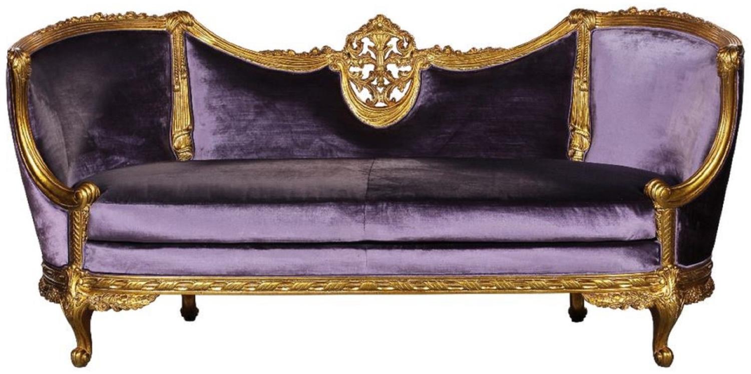Casa Padrino Luxus Barock Samt Sofa Lila / Gold - Edles Handgefertigtes Wohnzimmer Sofa im Barockstil Bild 1