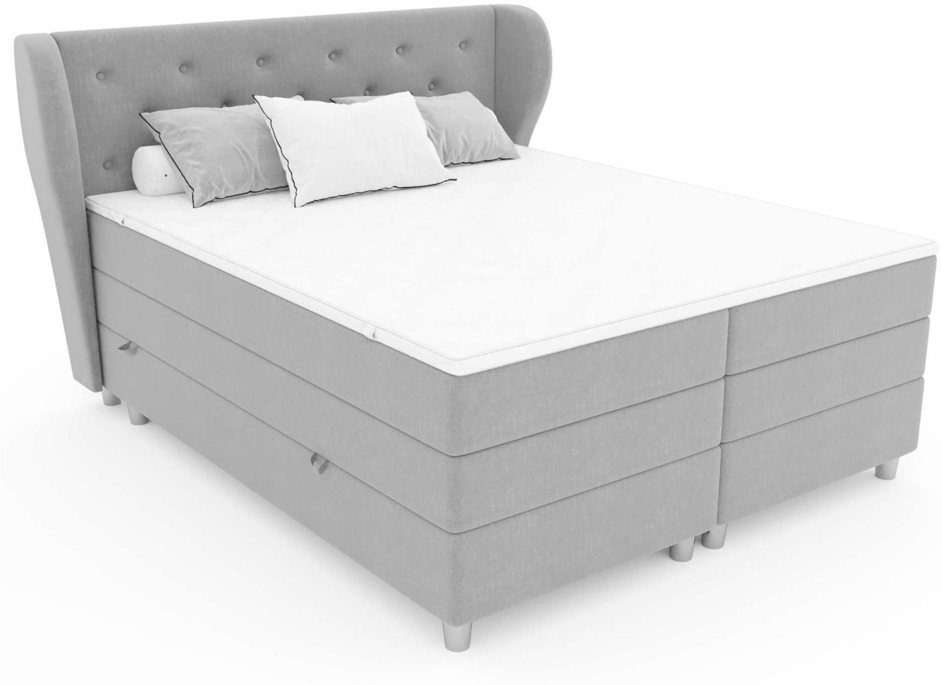 99rooms Helios Boxspringbett 160x200 cm Strukturstoff INARI Beige Bonell-Federung Bild 1