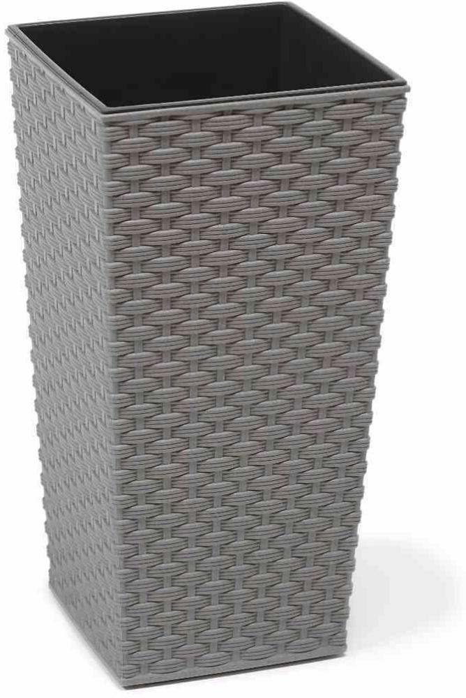 SIENA GARDEN Pflanzgefäß ECO Paris, grau, 25 x 25 x 46,5 cm Kunststoffgefäß mit Holzfaseranteil und Einsatz Bild 1