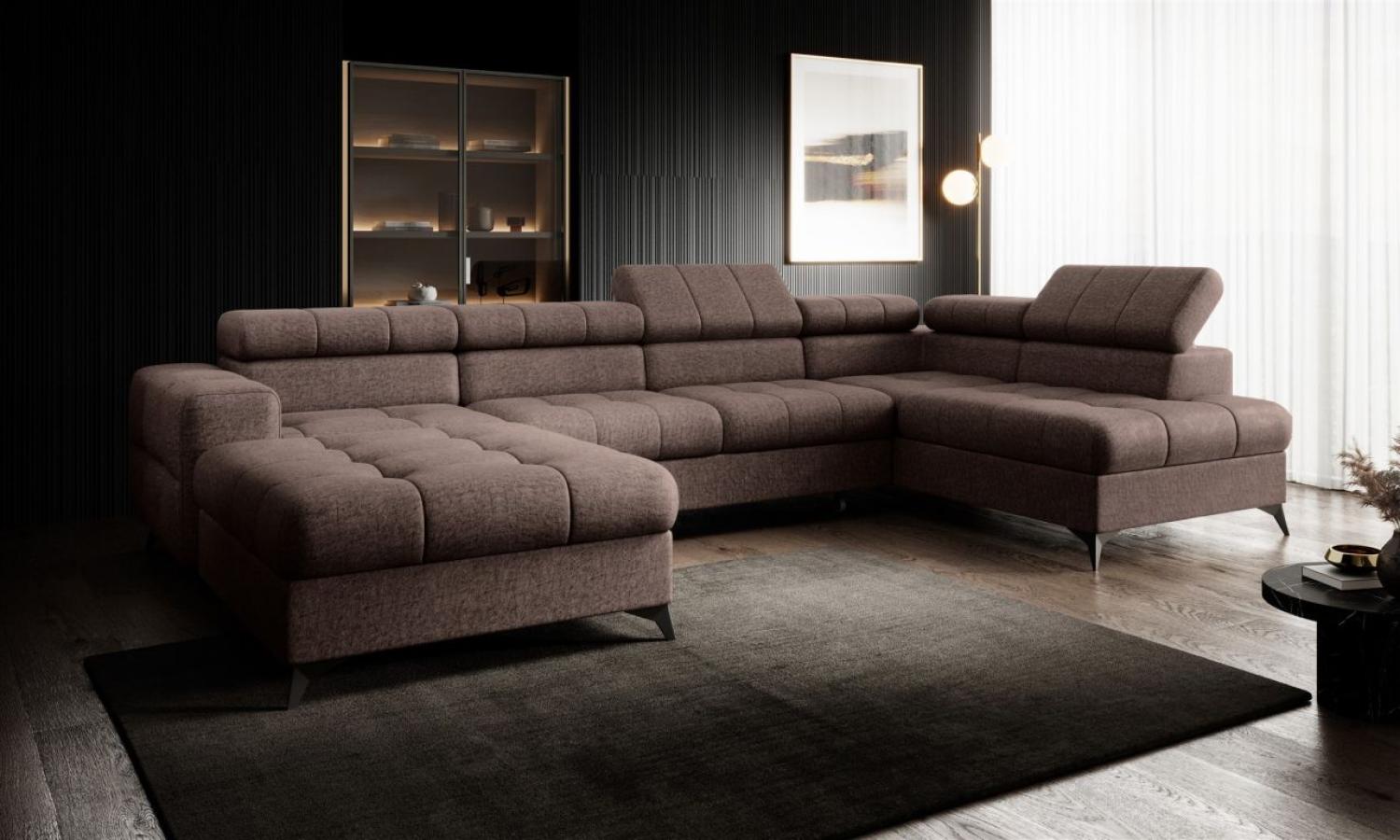 Wohnlandschaft U-Form Schlafsofa SPARKS Stoff Infinity Braun Ottomane Links Bild 1