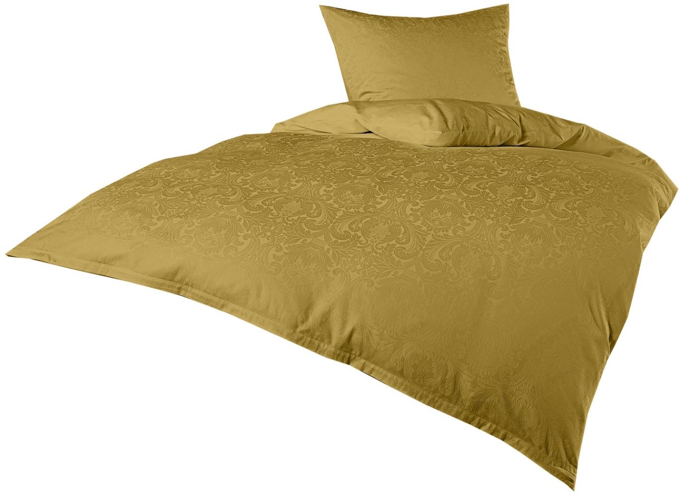 Mako Satin Damast Bettwäsche Ornament gold Garnitur 155x200 + 80x80 Bild 1