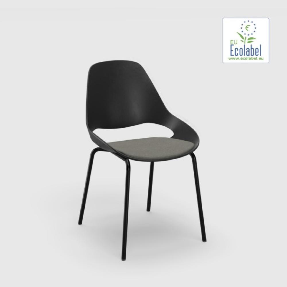 Stuhl ohne Armlehne FALK schwarz Tube aus Pulverbeschichtetem schwarzem Stahl Sitzpolster hellgrau Bild 1