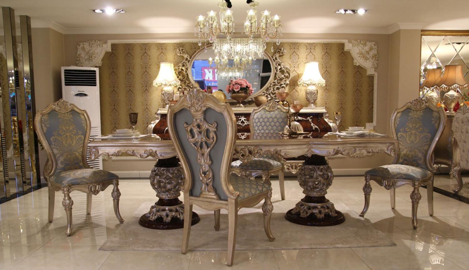 Casa Padrino Luxus Barock Esszimmer Set - 1 Esstisch & 8 Esszimmerstühle - Esszimmermöbel im Barockstil - Edel & Prunkvoll - Luxus Qualität Bild 1