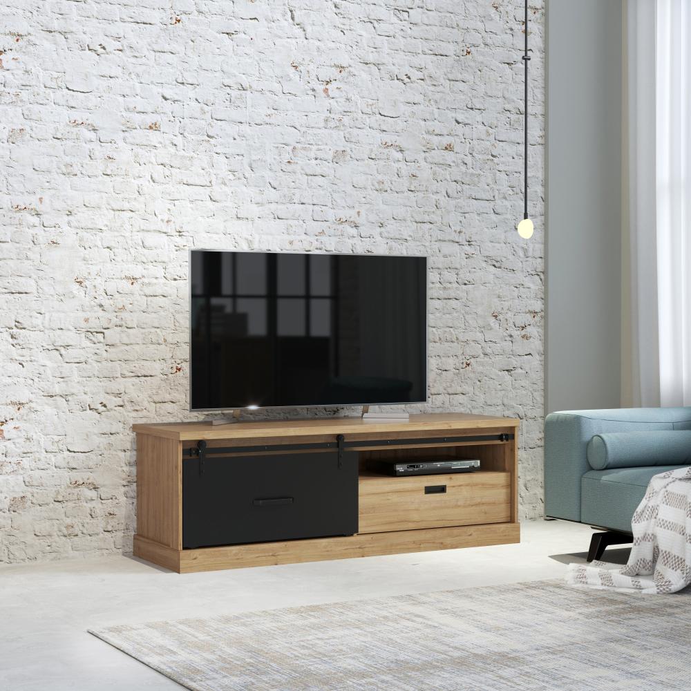 TV-Board >Kaszimiro< in braun,schwarz - 163,1x56,2x52cm (BxHxT) Bild 1