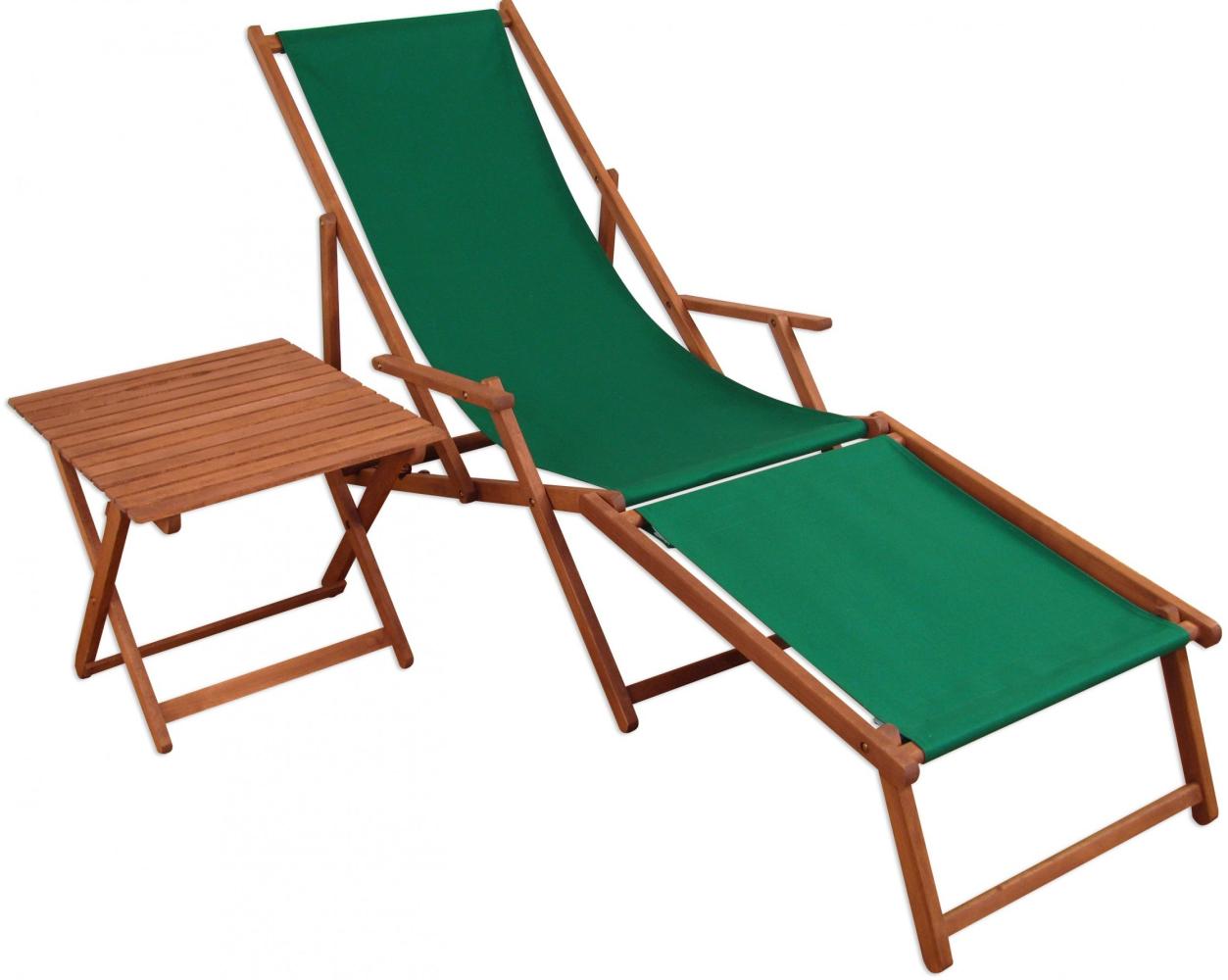 Gartenliege Sonnenliege grün Liegestuhl Fußteil Tisch Deckchair Holz Gartenmöbel 10-304 F T Bild 1