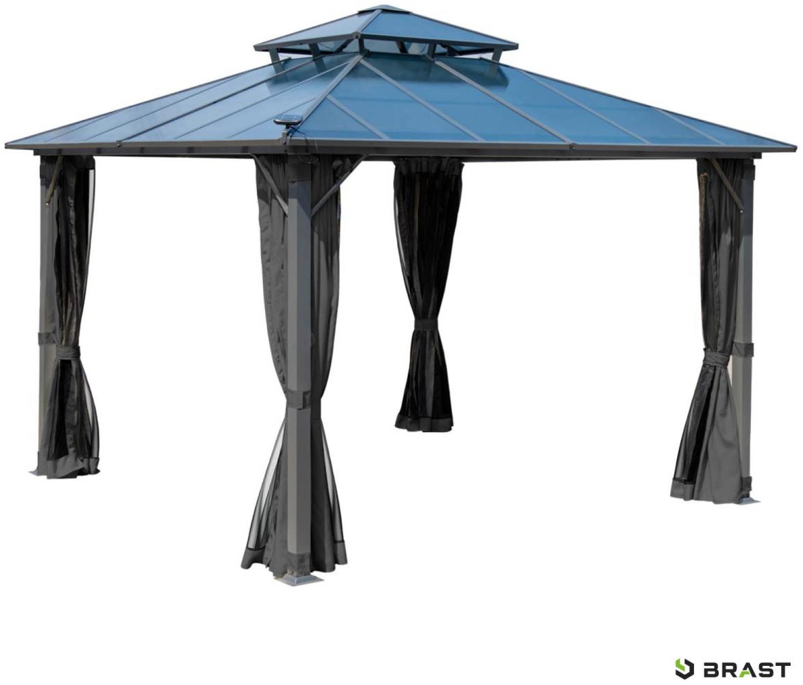BRAST Pavillon Aluminium Pagode 3,5x3,5m Grau inkl. Moskitonetz festes Dach wasserdicht stabil UV-Schutz Bild 1