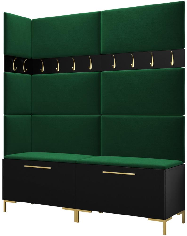 Garderoben-Set Zinetto V mit 8 Stück Gepolstertes Wandpaneel Pag 84x42 und 3 Stück 42x42 (Schwarz + Gold, Manila 35) Bild 1