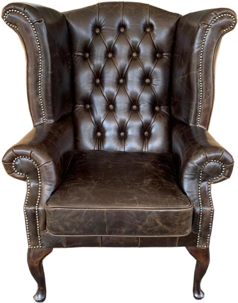 Casa Padrino Echtleder Sessel Vintage Braun - Luxus Wohnzimmer Ohrensessel Möbel Bild 1