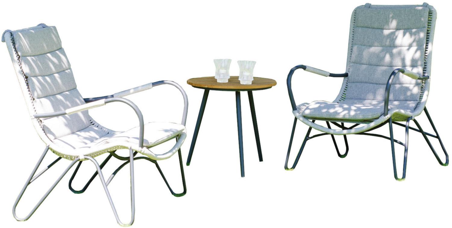Sonnenpartner 3-teilige Sitzgruppe Charité & Gala 2 Sessel mit Tisch Ø 50 cm Aluminium mit Polyrope Bild 1