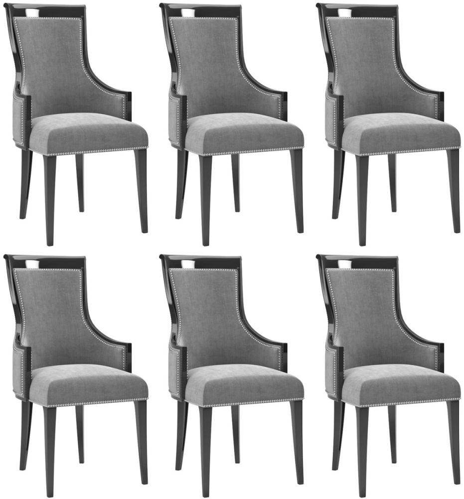 Casa Padrino Luxus Art Deco Esszimmer Stuhl Set Grau / Schwarz / Silber 50 x 50 x H. 110 cm - Edles Küchen Stühle 6er Set - Art Deco Esszimmer Möbel Bild 1