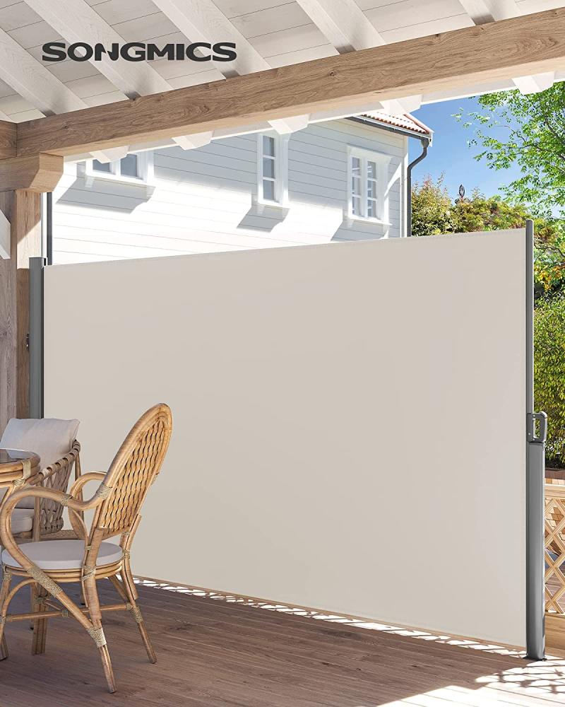 Seitenmarkise, 180 x 400 cm (H x L), Sichtschutz, Sonnenschutz, Seitenrollo, für Balkon, Terrasse, Garten, beige GSA184E01 Bild 1