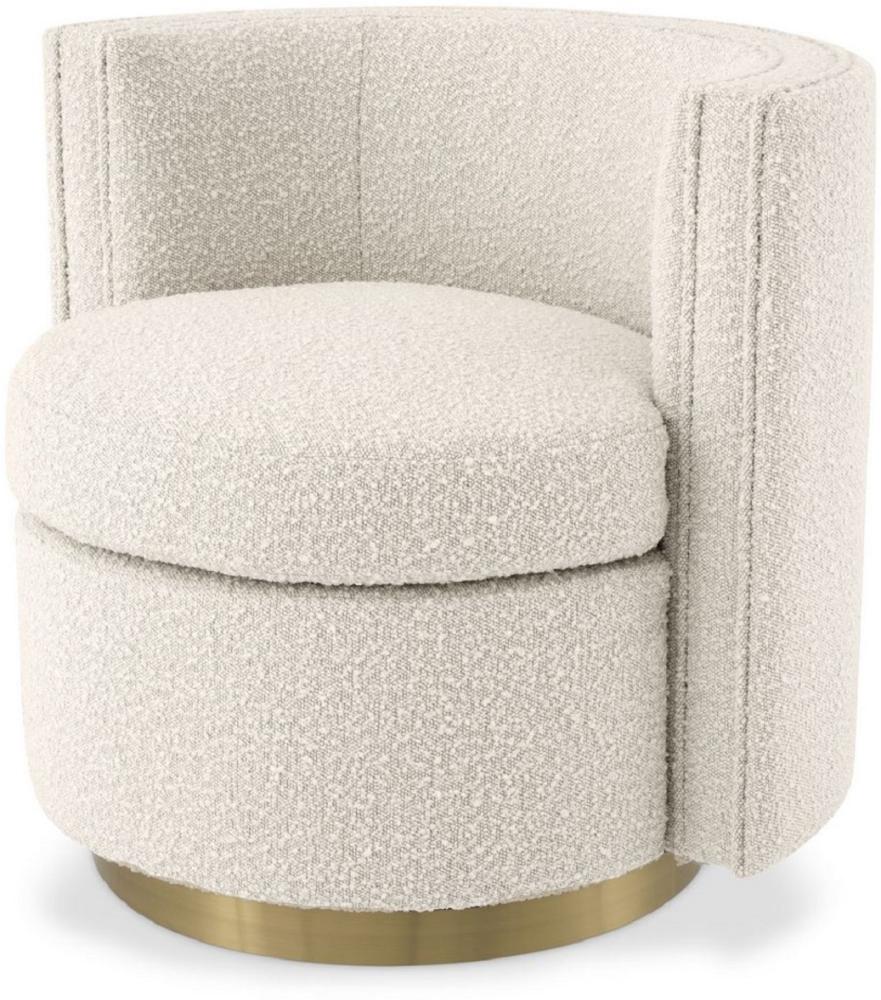 Casa Padrino Luxus Drehsessel Cremefarben / Matt Gold 80 x 73 x H. 71,5 cm - Gepolsteter Wohnzimmer Sessel mit edlem Samtstoff - Luxus Möbel Bild 1