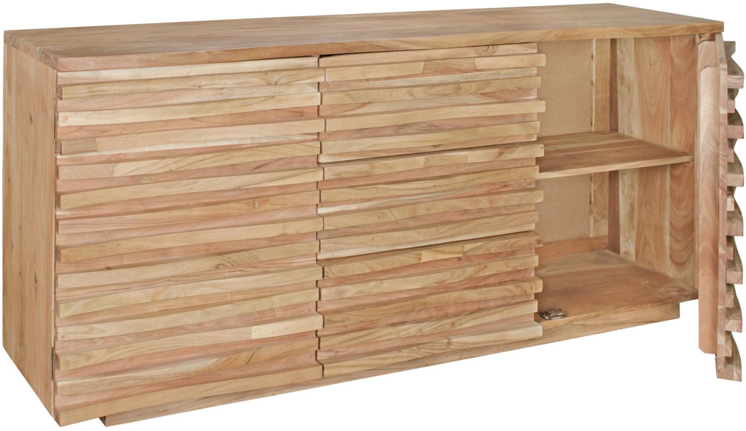 KADIMA DESIGN Sideboard aus Akazien-Massivholz mit Natur-Baumkante im Landhaus-Stil, 160 x 75 x 43 cm - Stilvolle Anrichte mit Schubladen und Türen. Bild 1