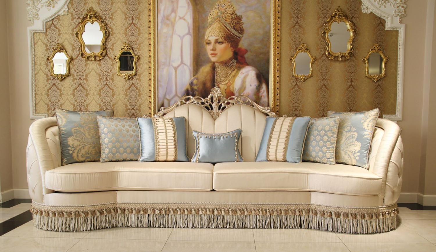 Casa Padrino Luxus Barock Wohnzimmer Sofa Beige / Silber 300 x 95 x H. 115 cm - Prunkvolles Sofa im Barockstil Bild 1