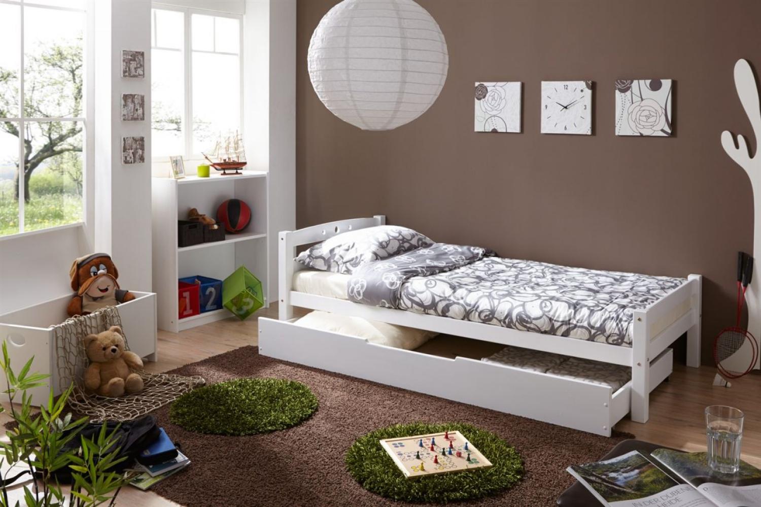 Tagesbett-Bett SALIN Buche Massiv Weiß 90x200 cm inkl. Schubkasten Bild 1