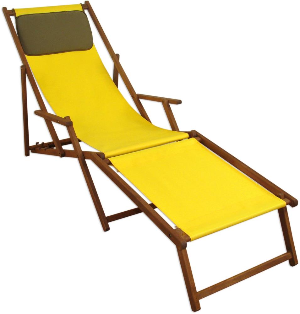 Liegestuhl gelb Fußablage u Kissen Deckchair klappbar Sonnenliege Holz Gartenliege 10-302 F KD Bild 1
