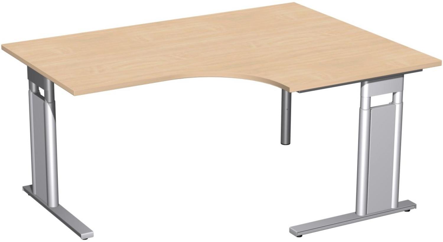 PC-Schreibtisch 'C Fuß Pro' rechts, höhenverstellbar, 160x120cm, Buche / Silber Bild 1