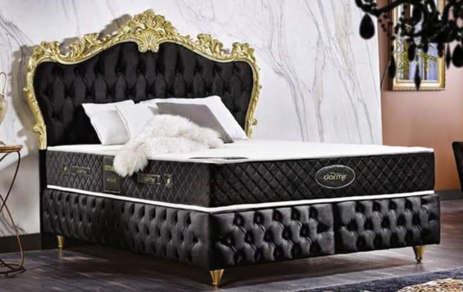 Casa Padrino Barock Doppelbett Schwarz / Gold - Prunkvolles Samt Bett mit Matratze - Komplett Set - Barock Schlafzimmer Möbel Bild 1