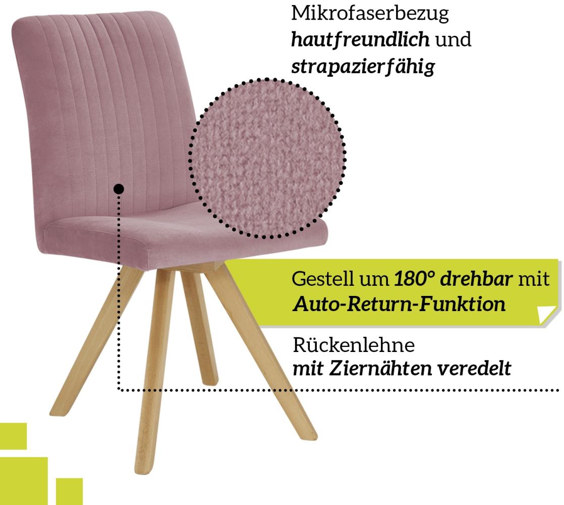 smart 6er Set drehbare Esszimmerstühle - Bezug Mikrofaser Rosa, 180° drehbar mit Auto-Return-Funktion - Massivholz Stuhlbeine - Küchenstuhl, Polsterstuhl mit Schaumstofffüllung Bild 1